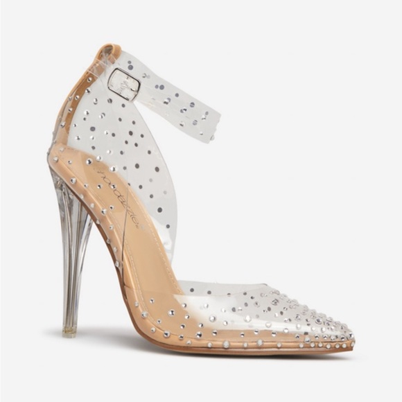 🆕 Embellished Clear Pointy Pump Heels - Picture 5 of 8